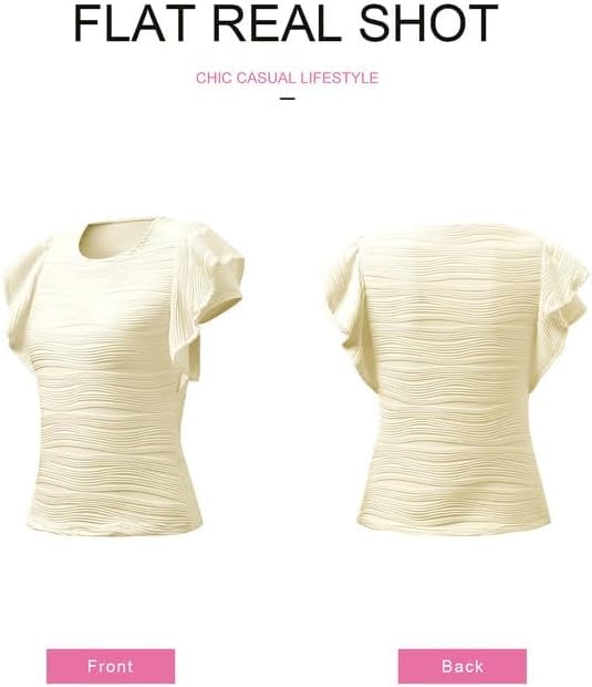 SHEWIN Womens Tops Casual Crewneck Ruffle Short Sleeve T Shirts Slim Fit Dressy Blouses