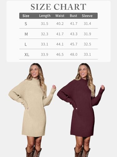LILLUSORY Mock Neck Sweater Dress for Women Long Lantern Sleeve Oversized 2024 Fall Trendy Dress Ribbed Knit Sweater