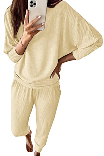PRETTYGARDEN Women's Fall Fashion Outfits 2 Piece Sweatsuit Solid Color Long Sleeve Pullover Long Pants Lounge Set