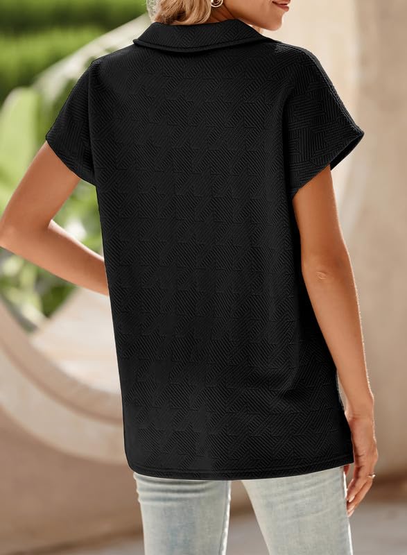 SHEWIN Women's Polo Shirts Casual Collared Short Sleeve Shirt Loose V Neck Tunic Tops
