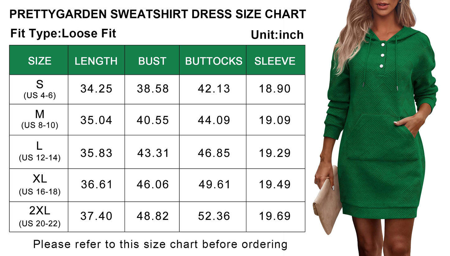 PRETTYGARDEN Long Sleeve Hoodies Dress 2024 Fall Trendy Texture Sweatshirts Outfits Button Hooded Dresses With Pockets