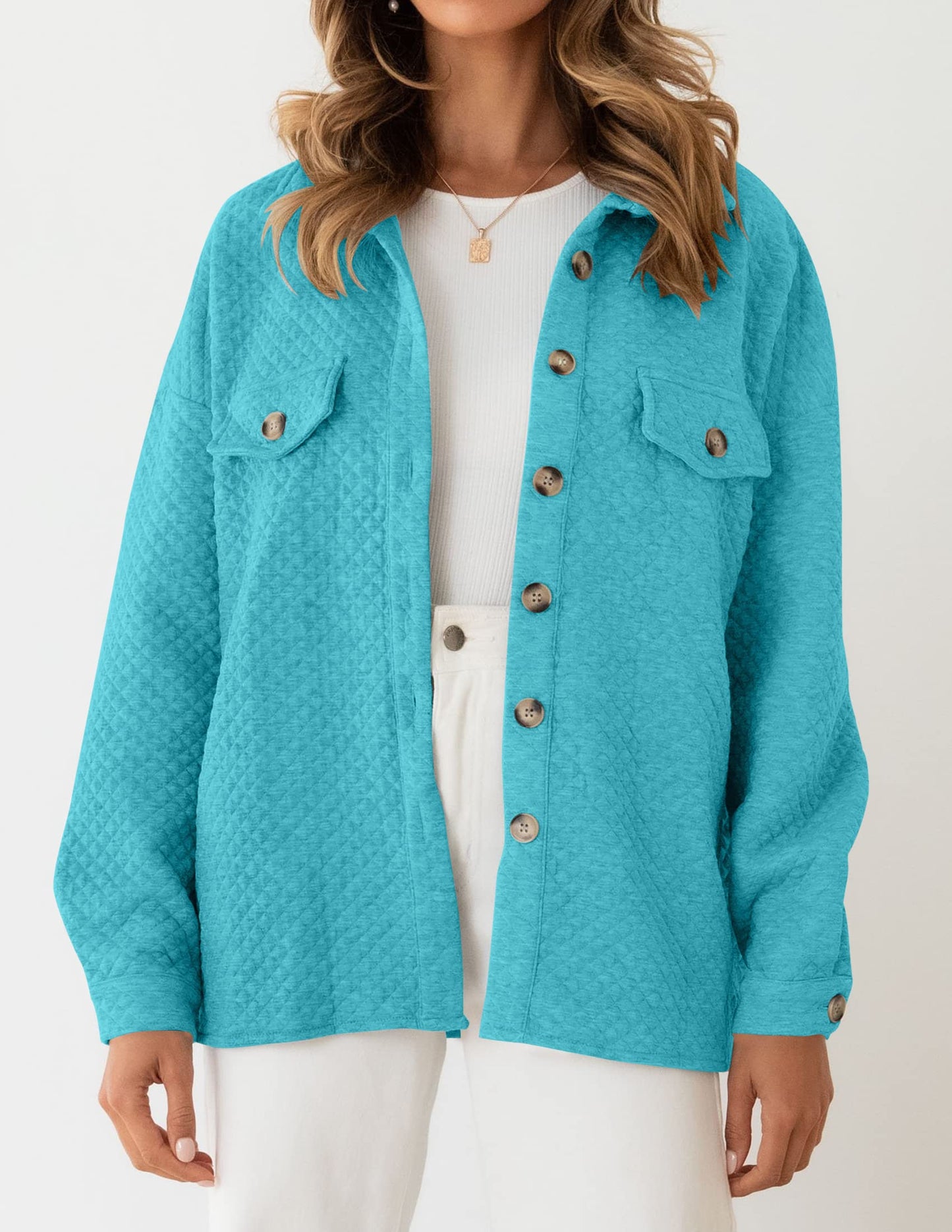 ZESICA Women's Casual Long Sleeve Button Down Loose Lightweight Shacket Shirt Jacket Coat Outerwear with Pockets