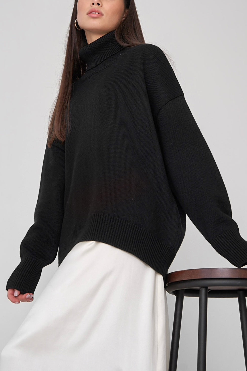 Turtle Neck Dropped Shoulder Sweater