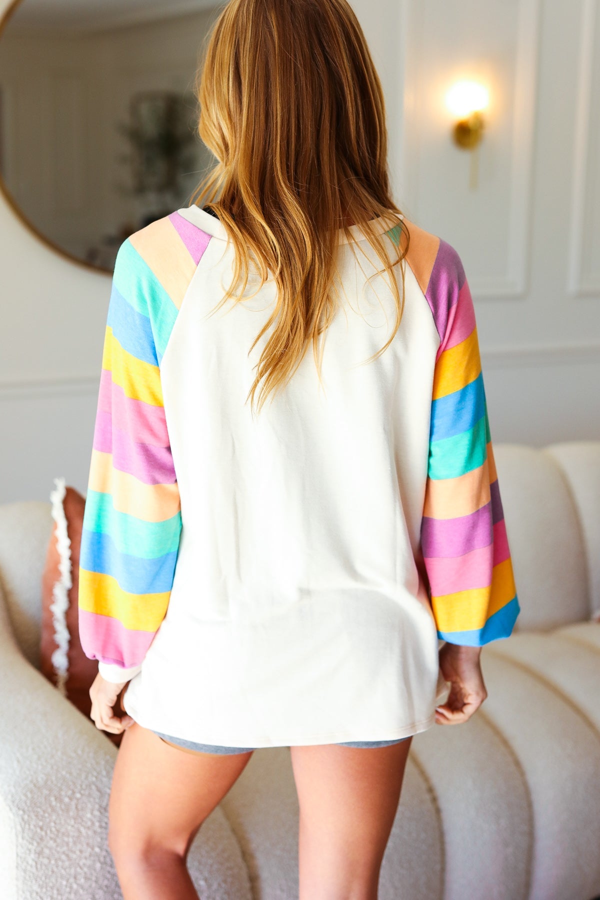 Just For You Rainbow Bubble Sleeve Terry Raglan Top