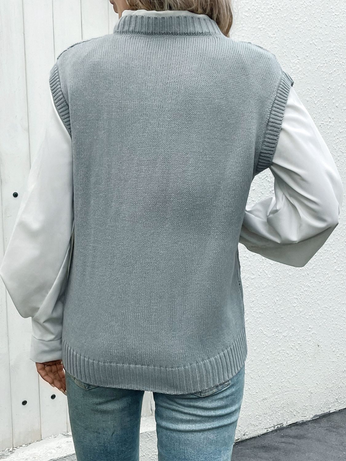 Openwork V-Neck Sweater Vest