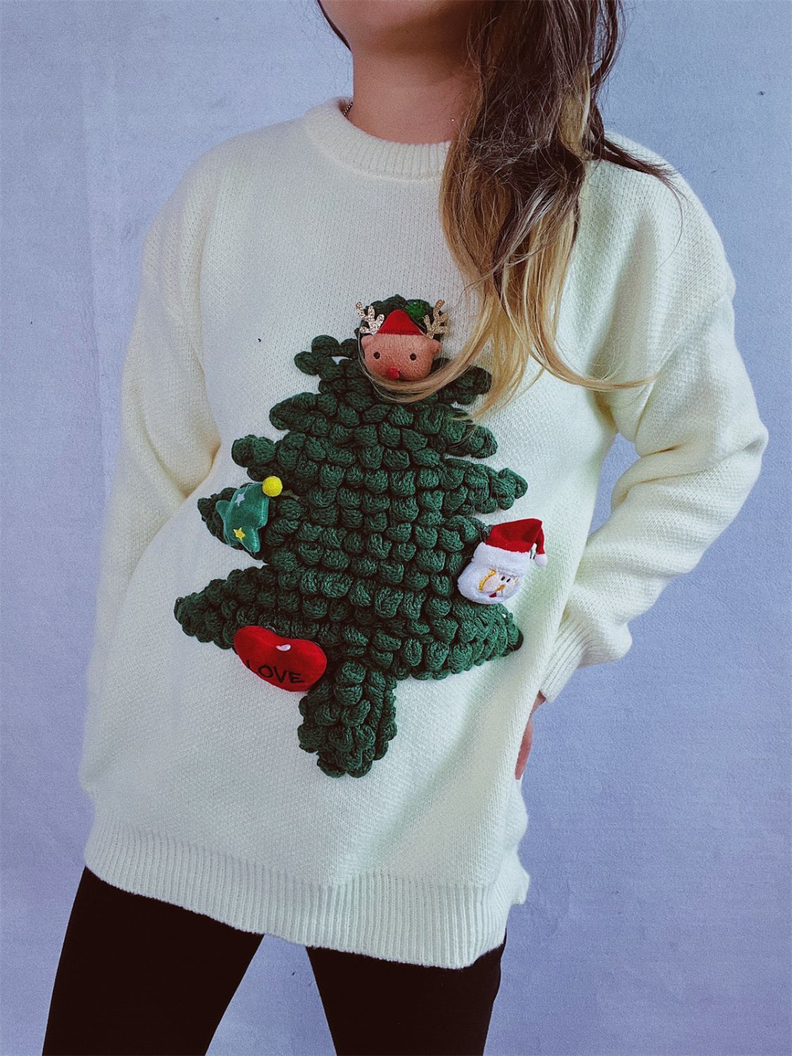 Christmas Tree Round Neck Long Sleeve Sweater