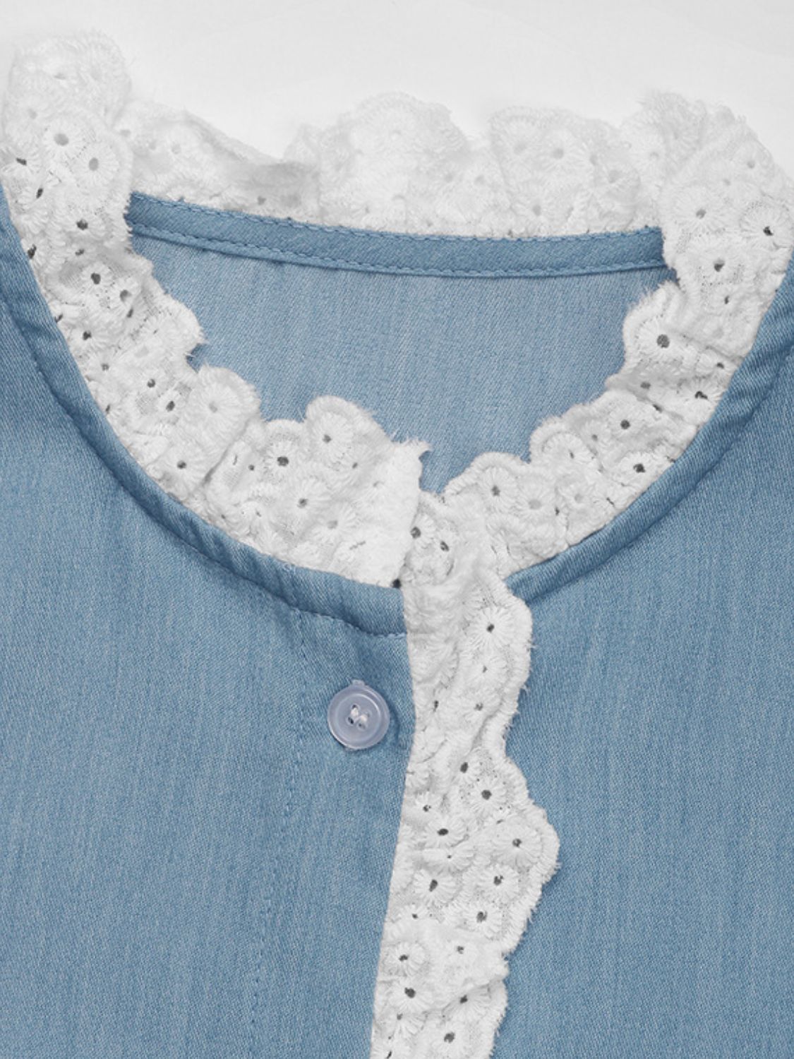 Perfee Lace Detail Button Down Long Sleeve Shirt