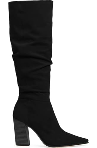 PiePieBuy Womens Faux Suede Knee High Boots Pointed Toe High Chunky Heel Side Zipper Party Dress Booties