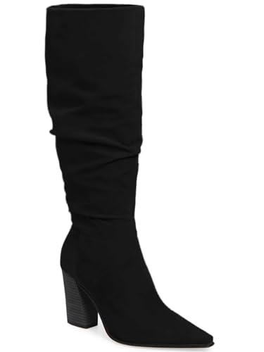 PiePieBuy Womens Faux Suede Knee High Boots Pointed Toe High Chunky Heel Side Zipper Party Dress Booties