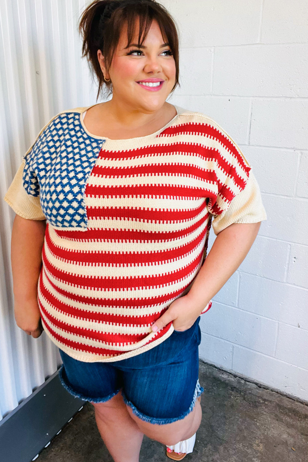 American Flag Jacquard Knit Sweater Top