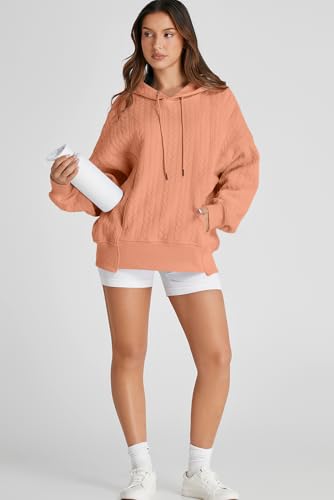 AlvaQ Womens Oversized Hoodies Fall Winter Casual Quilted Long Sleeve Drawstring Hooded Pocketed Sweatshirts Pullover Top