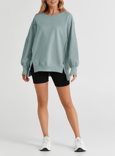 SHEWIN Womens Oversized Reverse Seam Sweatshirt Casual Long Sleeve Crewneck Lightweight Pullover Tops Loose Sweatshirts