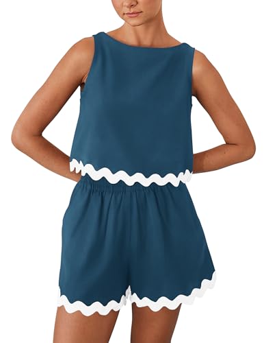PRETTYGARDEN Women's 2 Piece Beach Vacation Outfits Casual Cropped Tank Top High Waist Shorts Set Tracksuit