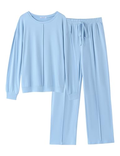 Ekouaer Pajama Sets for Women 2 Piece Lounge Sets Long Sleeve Sleepwear Top and Pants Cozy Pjs Loungewear with Pockets S-XXL