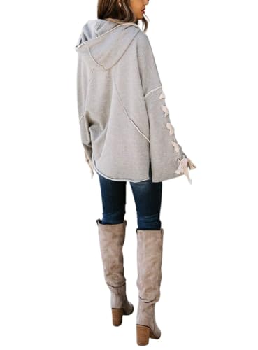 CHARTOU Women's Slouchy Hoodie Oversized Lace Up Flared Sleeve Stacked Cowl Collar Sweatshirt Tops