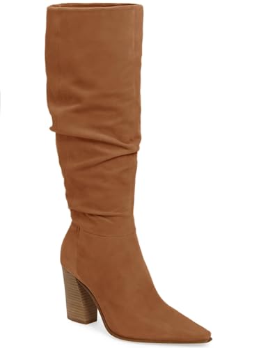 PiePieBuy Womens Faux Suede Knee High Boots Pointed Toe High Chunky Heel Side Zipper Party Dress Booties