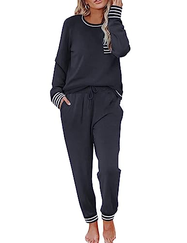 Ekouaer Pajamas Women's Long Sleeve Pj Set Soft 2 Piece Loungewear Sleepwear with Jogger Pants XS-3XL