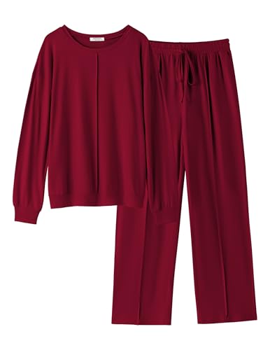 Ekouaer Pajama Sets for Women 2 Piece Lounge Sets Long Sleeve Sleepwear Top and Pants Cozy Pjs Loungewear with Pockets S-XXL