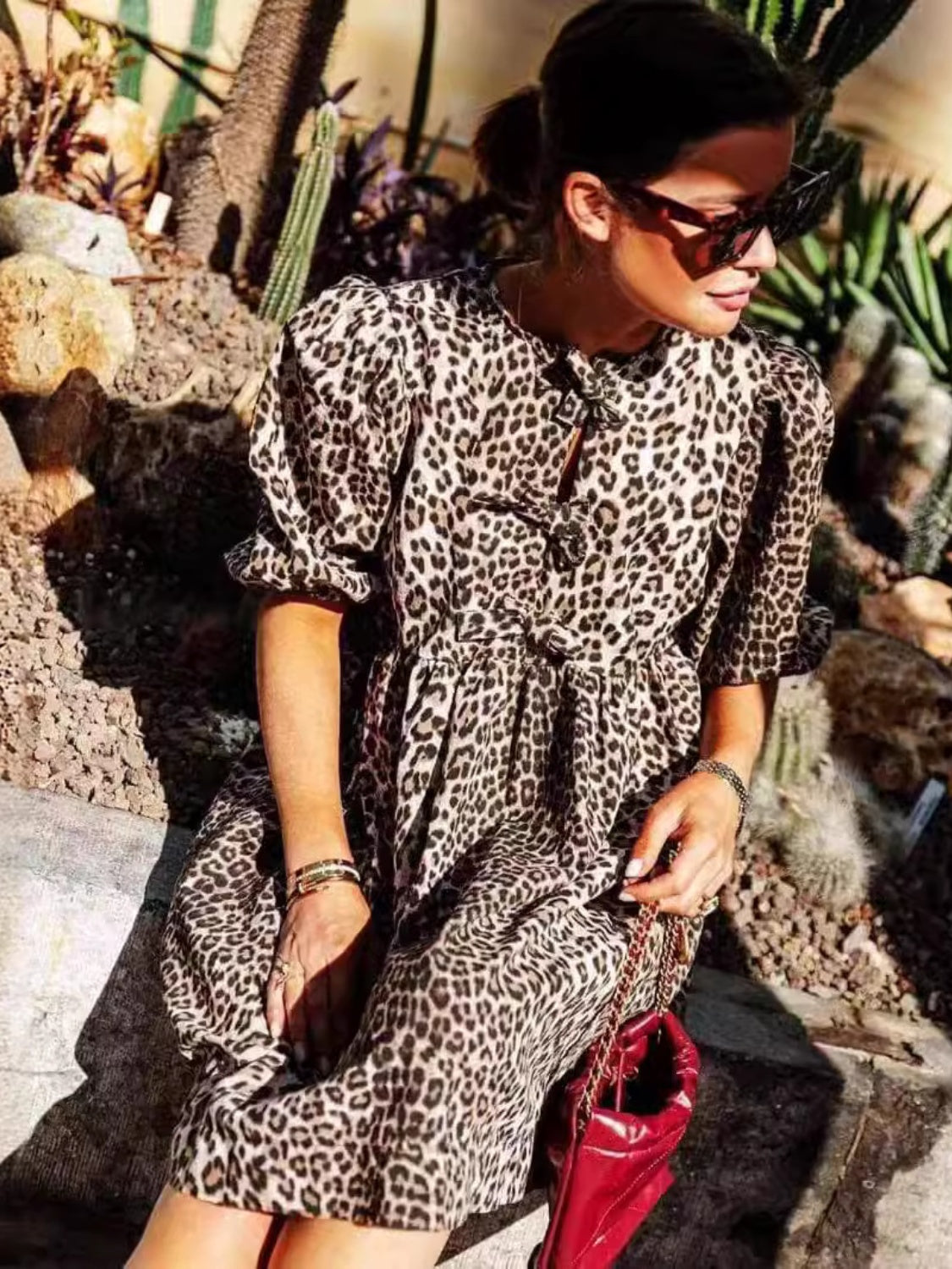 Leopard Short Sleeve Mini Dress