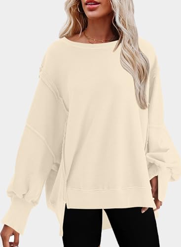 SHEWIN Womens Oversized Reverse Seam Sweatshirt Casual Long Sleeve Crewneck Lightweight Pullover Tops Loose Sweatshirts