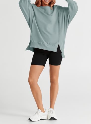SHEWIN Womens Oversized Reverse Seam Sweatshirt Casual Long Sleeve Crewneck Lightweight Pullover Tops Loose Sweatshirts