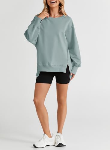 SHEWIN Womens Oversized Reverse Seam Sweatshirt Casual Long Sleeve Crewneck Lightweight Pullover Tops Loose Sweatshirts