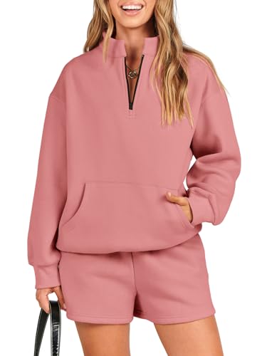 ANRABESS Women 2 Piece Outfits Sweatshirt Shorts Sets 2024 Oversized Casual Lounge Sweat Set Sweatsuit Workout Tracksuit