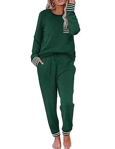 Ekouaer Pajamas Women's Long Sleeve Pj Set Soft 2 Piece Loungewear Sleepwear with Jogger Pants XS-3XL