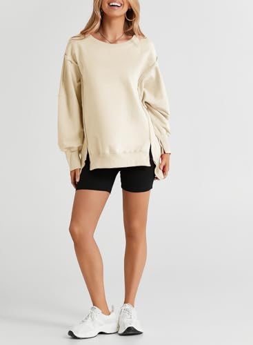 SHEWIN Womens Oversized Reverse Seam Sweatshirt Casual Long Sleeve Crewneck Lightweight Pullover Tops Loose Sweatshirts