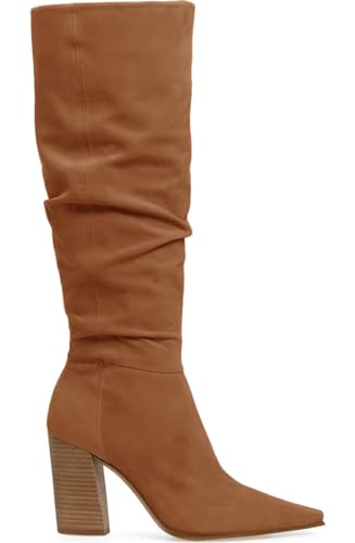 PiePieBuy Womens Faux Suede Knee High Boots Pointed Toe High Chunky Heel Side Zipper Party Dress Booties