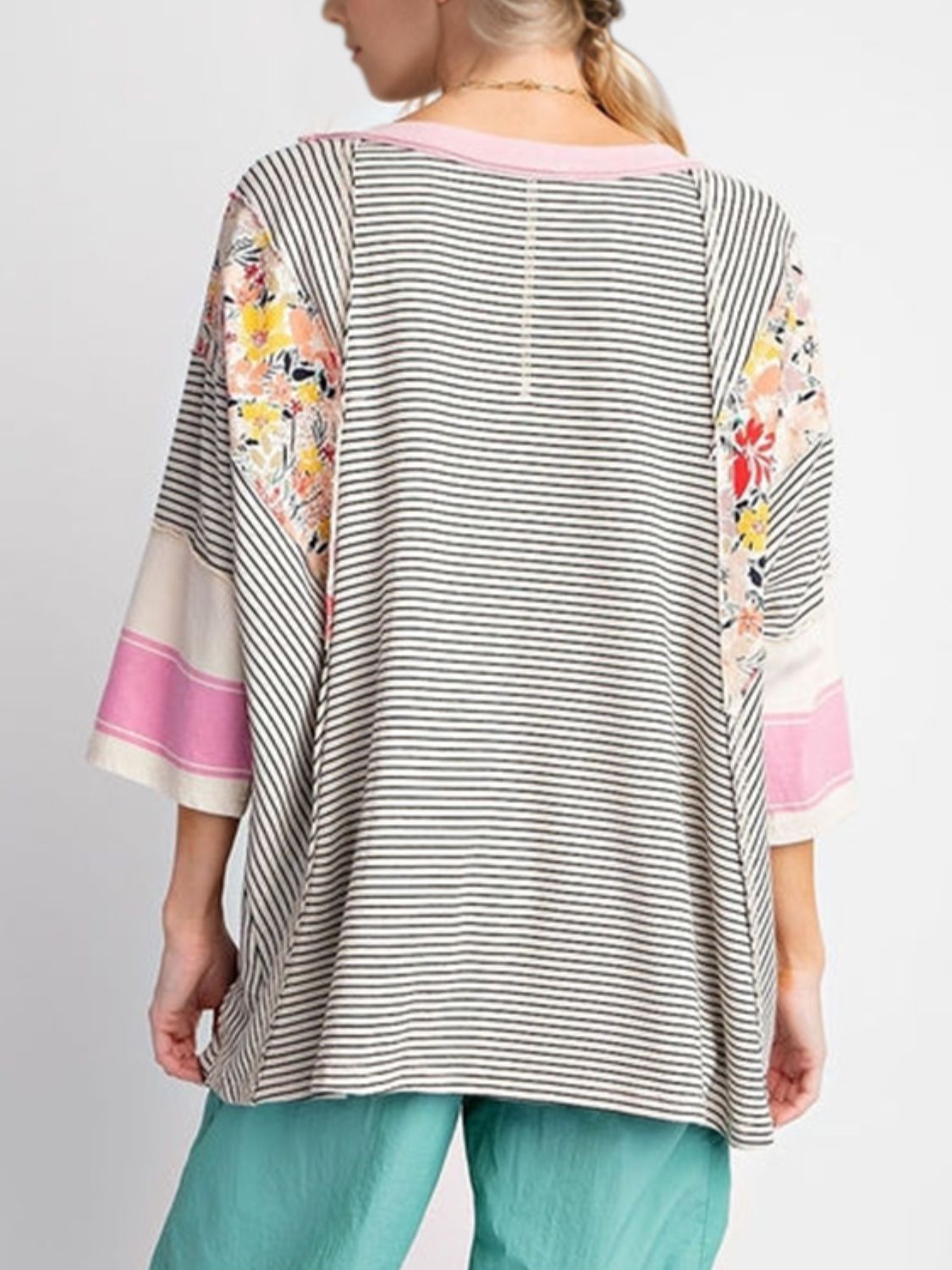 Color Block Printed Three-Quarter Sleeve Top