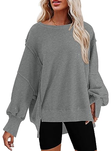 SHEWIN Womens Oversized Reverse Seam Sweatshirt Casual Long Sleeve Crewneck Lightweight Pullover Tops Loose Sweatshirts