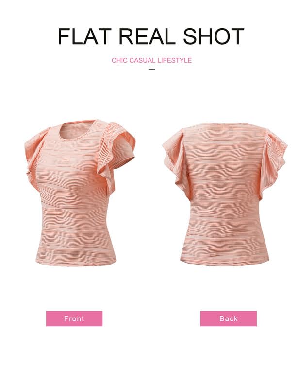 SHEWIN Womens Tops Casual Crewneck Ruffle Short Sleeve T Shirts Slim Fit Dressy Blouses