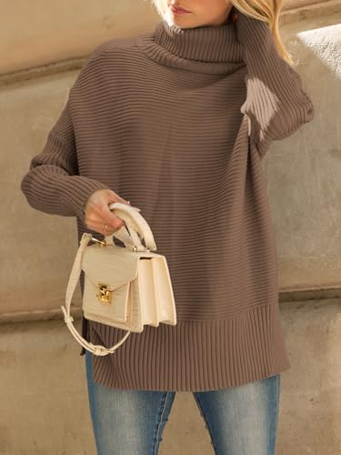 LILLUSORY Women's Oversized Turtleneck Sweaters 2024 Fall Batwing Sleeve Ribbed Tunic Sweater