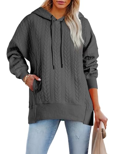 AlvaQ Womens Oversized Hoodies Fall Winter Casual Quilted Long Sleeve Drawstring Hooded Pocketed Sweatshirts Pullover Top