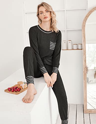 Ekouaer Pajamas Women's Long Sleeve Pj Set Soft 2 Piece Loungewear Sleepwear with Jogger Pants XS-3XL