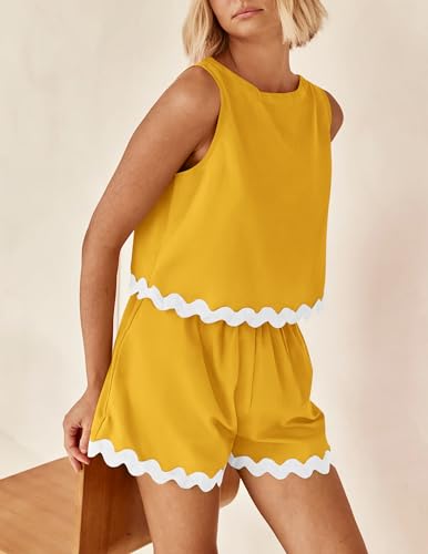 PRETTYGARDEN Women's 2 Piece Beach Vacation Outfits Casual Cropped Tank Top High Waist Shorts Set Tracksuit
