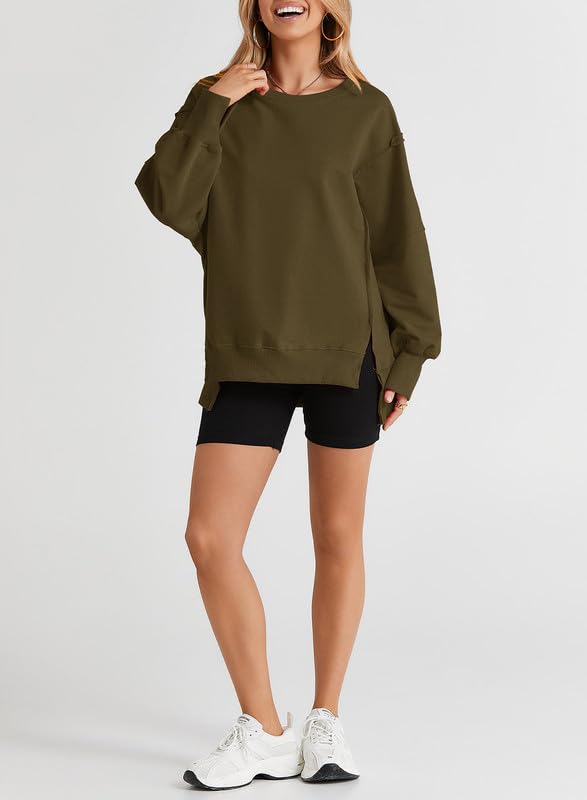 SHEWIN Womens Oversized Reverse Seam Sweatshirt Casual Long Sleeve Crewneck Lightweight Pullover Tops Loose Sweatshirts