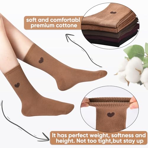 Corlap Women's Crew Calf Cotton Socks Long Fun Cute Heart Soft Dress Socks,Above Ankle High Casual Socks(5Pairs Gifts Box)