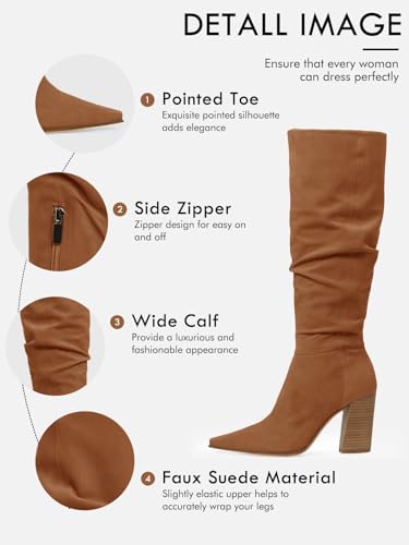 PiePieBuy Womens Faux Suede Knee High Boots Pointed Toe High Chunky Heel Side Zipper Party Dress Booties