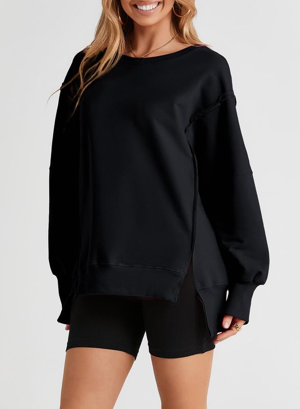 SHEWIN Womens Oversized Reverse Seam Sweatshirt Casual Long Sleeve Crewneck Lightweight Pullover Tops Loose Sweatshirts