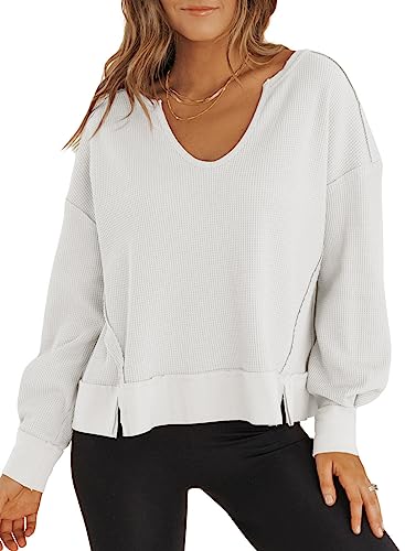 Dokotoo Womens Fall Fashion Cropped Sweaters Long Sleeve Waffle Knit Tops Trendy 2024 Casual Pullover Sweatshirt