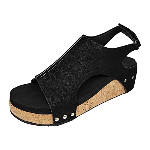 Wedge Sandals for Women Dressy Summer, Womens Open Toe Espadrilles Platform Sandals Buckle Ankle Strap Wedge Sandals Leather Sandals Casual Low Wedges Walking Strappy Slip on Sandals (A-Coffee, 9.5)