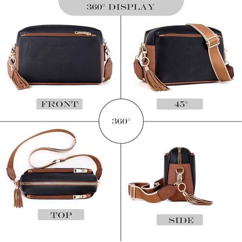 Triple Zip Small Crossbody Bag for women,Wide Strap Cell Phone Purse Shoulder Handbag Wallet with Credit Card Slots