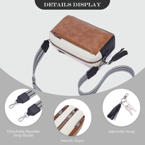 Triple Zip Small Crossbody Bag for women,Wide Strap Cell Phone Purse Shoulder Handbag Wallet with Credit Card Slots