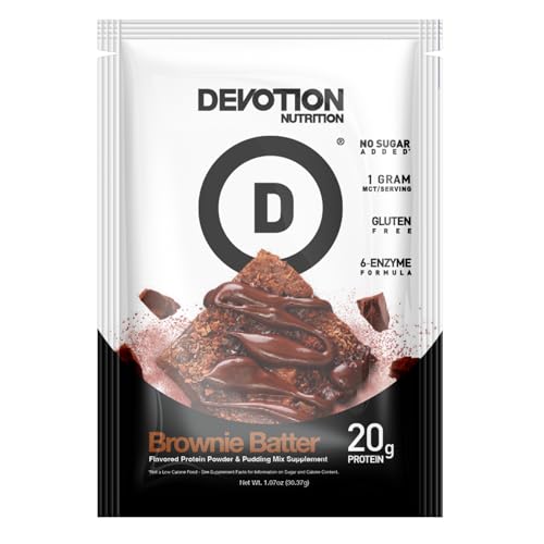 Devotion Nutrition Protein Powder Blend | Gluten Free, Keto Friendly, No Added Sugars | 1g MCT | 20g Whey & Micellar Protein | 12 Count Packets (Angel Food Cake)