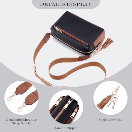 Triple Zip Small Crossbody Bag for women,Wide Strap Cell Phone Purse Shoulder Handbag Wallet with Credit Card Slots