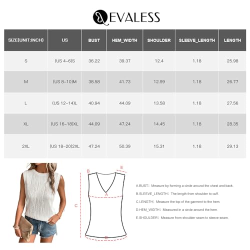 EVALESS Womens Summer Tank Tops Crewneck Sleeveless Wavy Textured Basic Top T Shirts Tee Blouses