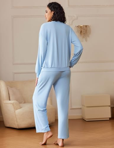 Ekouaer Pajama Sets for Women 2 Piece Lounge Sets Long Sleeve Sleepwear Top and Pants Cozy Pjs Loungewear with Pockets S-XXL