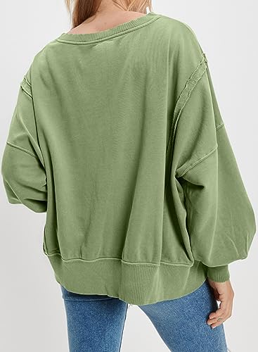 SHEWIN Womens Oversized Reverse Seam Sweatshirt Casual Long Sleeve Crewneck Lightweight Pullover Tops Loose Sweatshirts